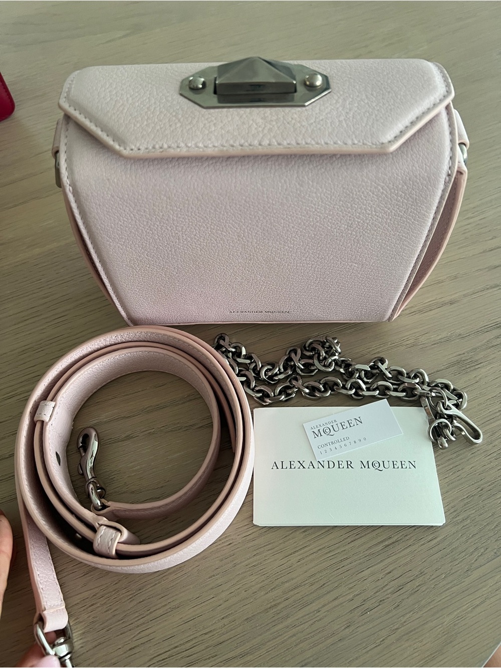 Alexander McQueen Pale Pink Mini Leather Crossbody with Chain Strap